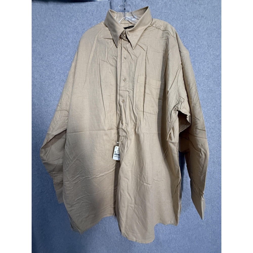 Bachrach‎ Dress Shirt Mens 2XL Gold Check 100% Cotton Long Sleeve Made Canada